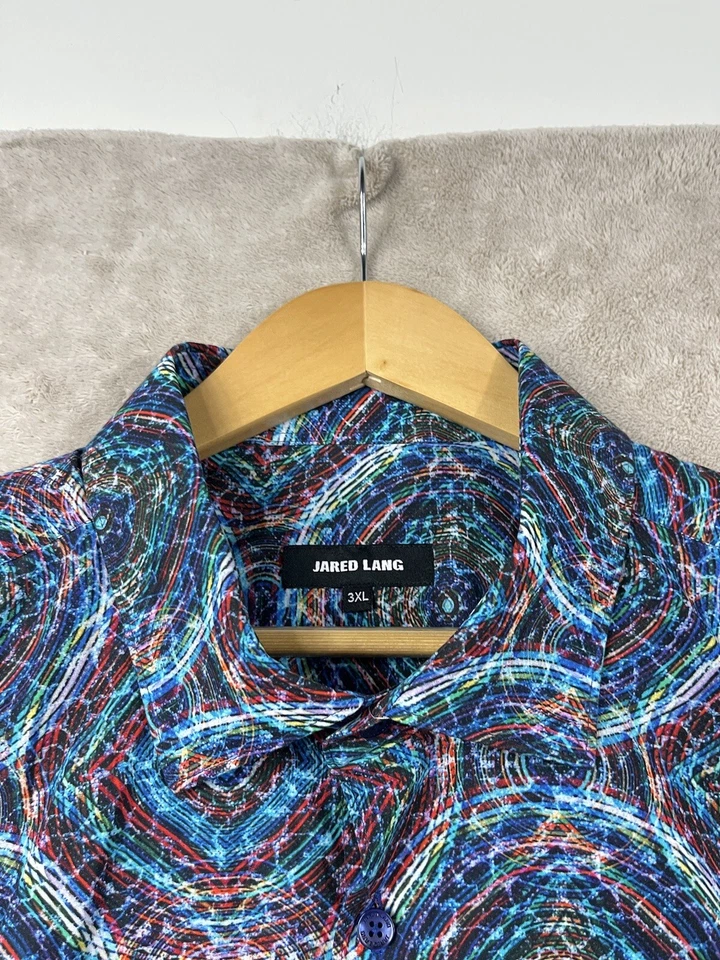 Jared Lang Shirt Mens 3XL Button-Up Shirt Sleeve Cotton Multicolor Print Trippy - Image 2 of 4