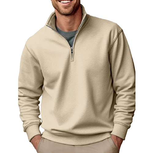 Herren lässig Baggy einfarbig Stehkragen T-Shirt Fleece 1/4 Reißverschluss Sweatshirt Tops - Bild 12 von 33