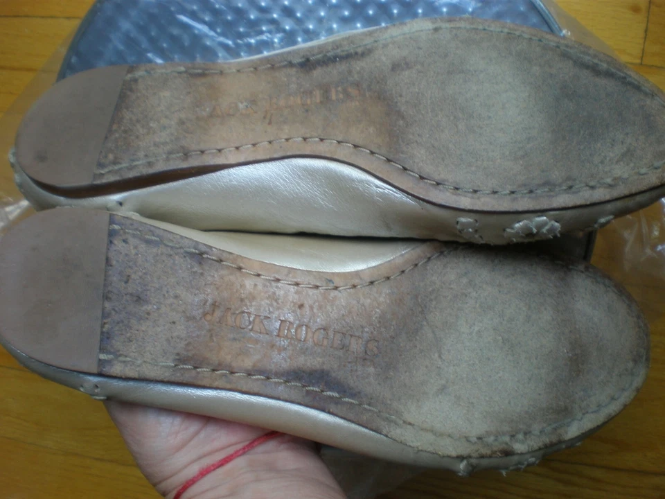 Jack Rogers Women's Sz 8.5 Navajo Leather Ballet Flats Gold Woven Detail Shoe - Image 4 of 4