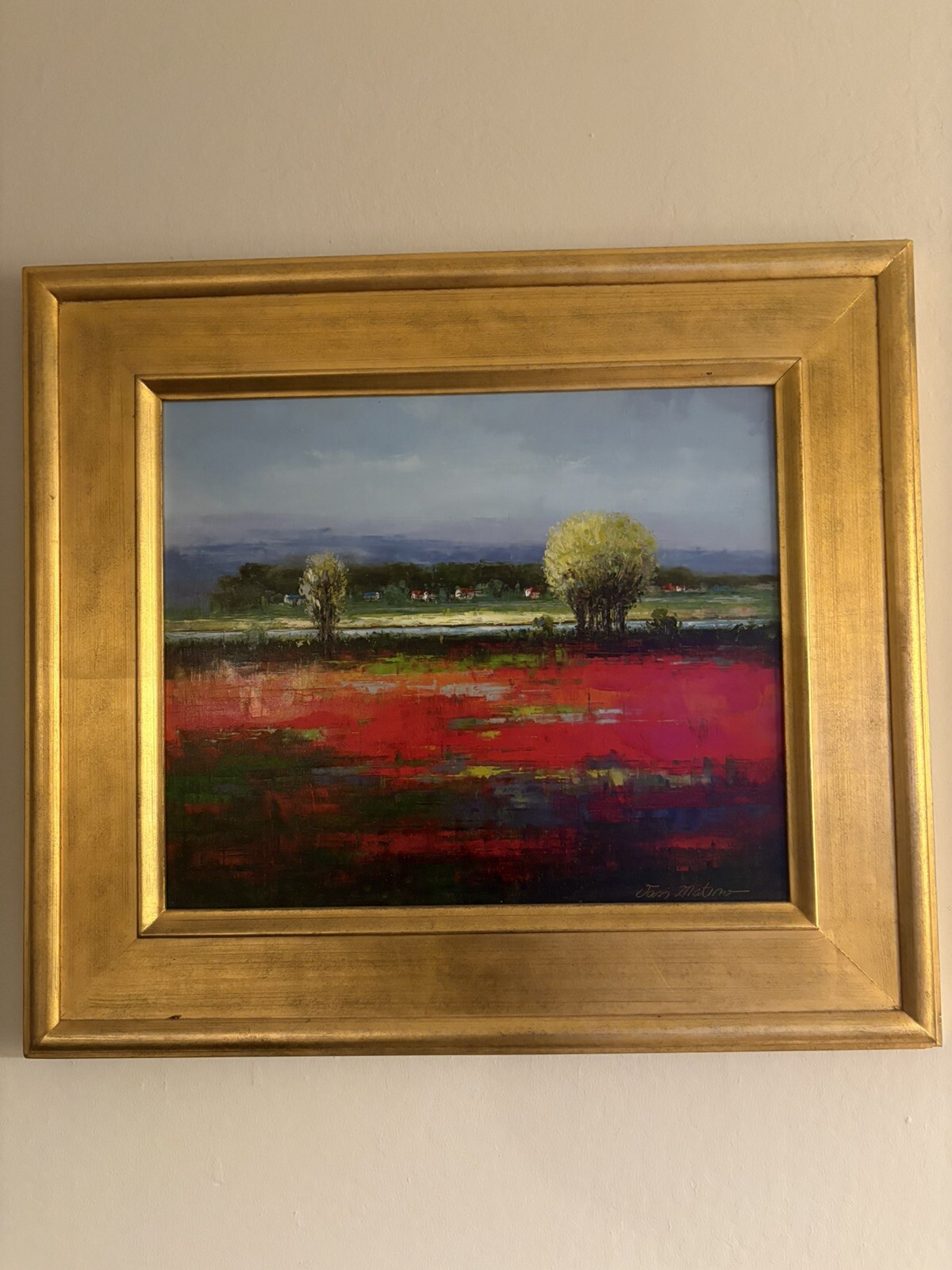 Van Matino Signed Landscape Canvas Painting 34x30 Framed Artwork