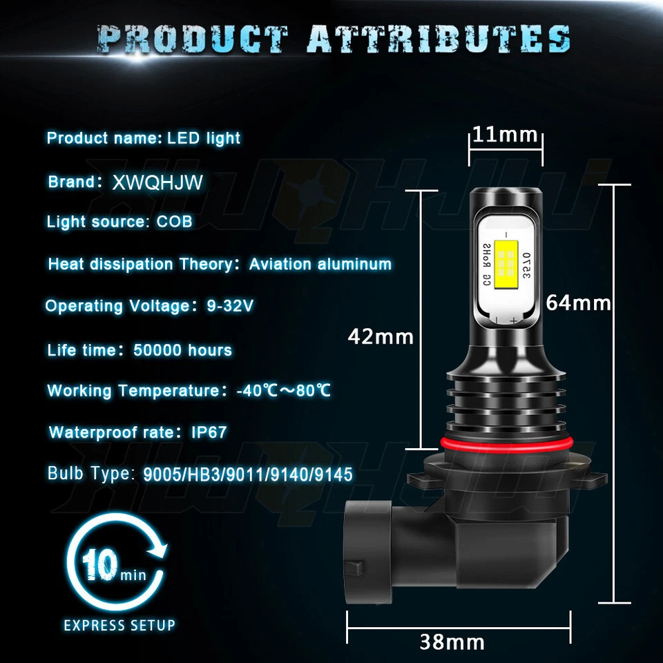 6x Headlight Hi/Low+Fog Light Bulbs Kit For Lexus GS450H 2007 2008 - 2010 2011 - Image 4 of 4