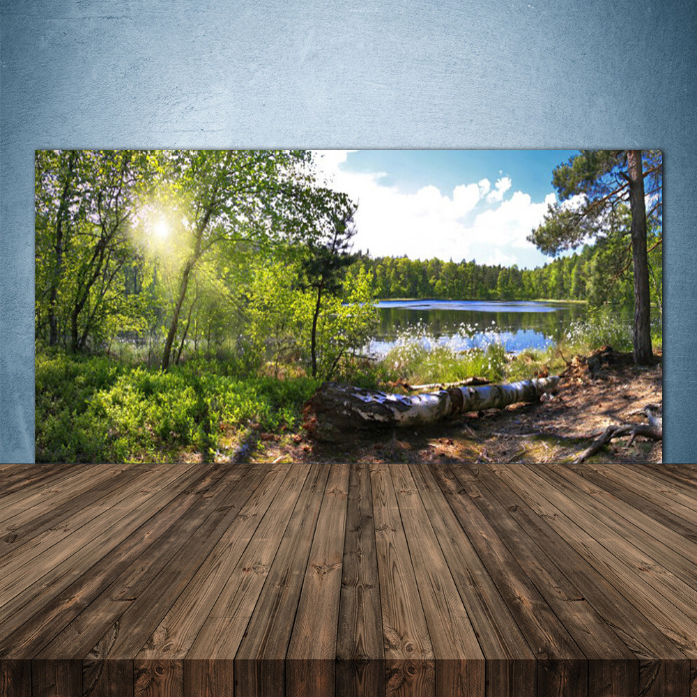 Crédence de cuisine en verre 140x70 cm motif Nature Lac Forestier pour mur