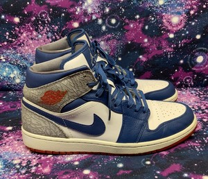 Nike Air Jordan Retro 1 Mid True Blue White Fire Red Cement Grey Size 11 |  eBay