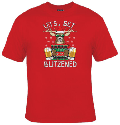 New Lets Get Blitzened Funny Holiday Christmas Graphic T-shirt