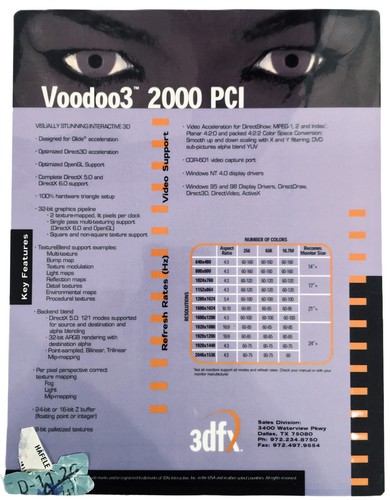3dfx Voodoo3 2000 PCI 16MB Graphics Card, Upgradeable MEM, SGRAM Version, Poster - Picture 9 of 23