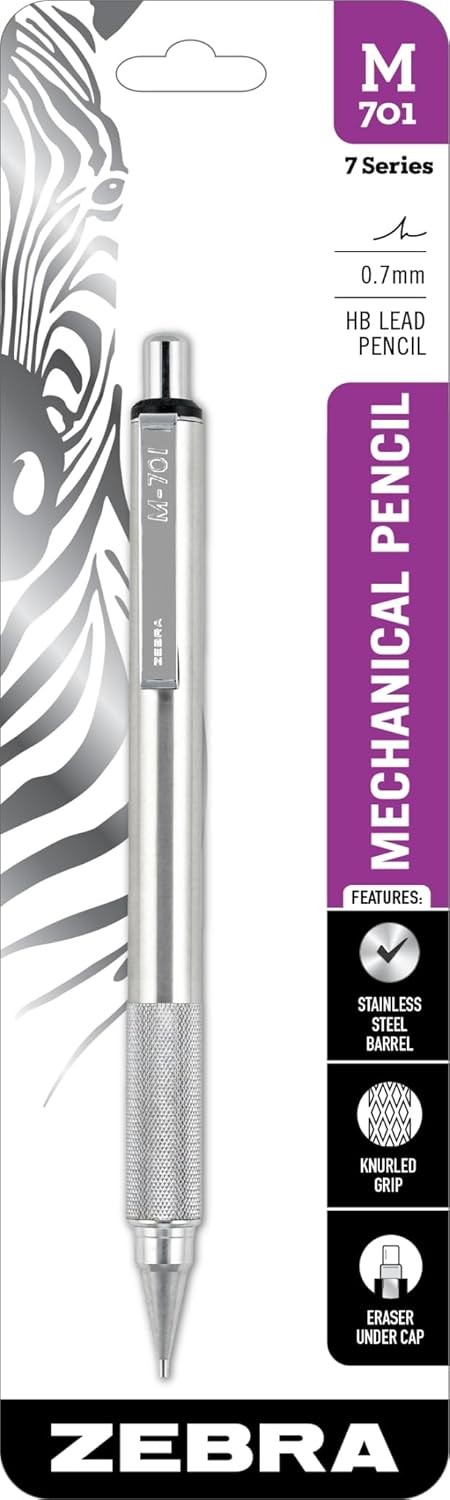 Zebra Pen M-701 Mechanical Pencil, Stainless 1 Count (Pack of 1), Silver 
