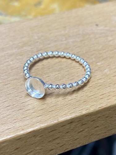 925 Sterling Silver Beaded Band Ring Bezel Cup 2mm Bubble DIY Resin Ash Breast