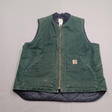 Vtg Carhartt Vest Mens Extra Large Tall Green Quilted Duck Work USA V02 SPC 90s