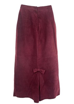 Vintage Calliope Suede Maxi Skirt Burgundy Red Women s 6 Back Bow Leather Lined