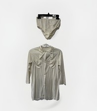 Vintage 1960/1970 Nylon Sleep Shirt And Bottom Set Pinstriped White Coquette XS