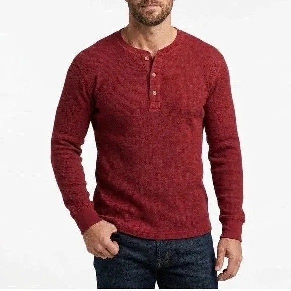 American Giant T-Shirt Mens L Zinfandel Cotton Stretch Henley Neck Waffle Knit