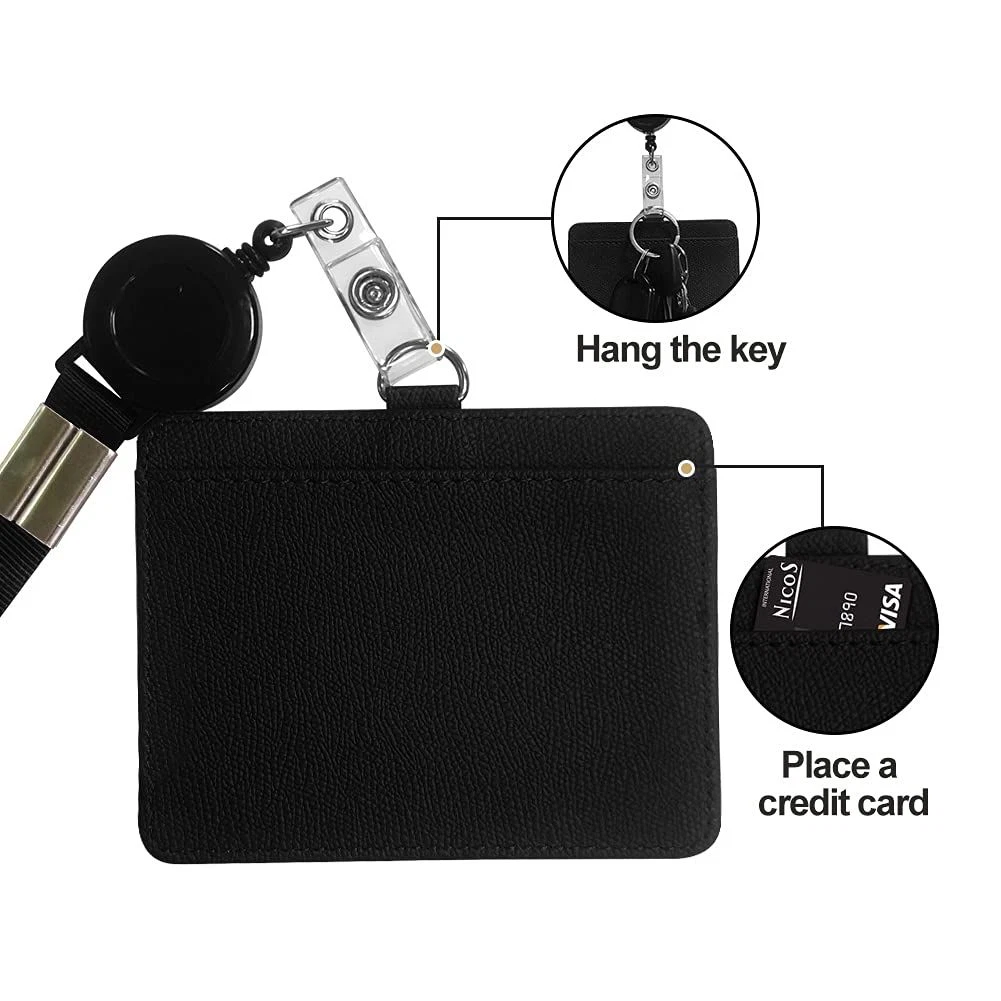 HYCOPROT ID Badge Holder with Lanyard Heavy Duty Horizontal, Black - product detail image 3