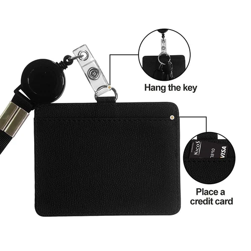 HYCOPROT ID Badge Holder with Lanyard Heavy Duty Horizontal, Black image 3