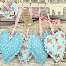 4x PASTEL JADE RUSTIC HANDMADE FABRIC HANGING HEART DECORATIVE DOOR