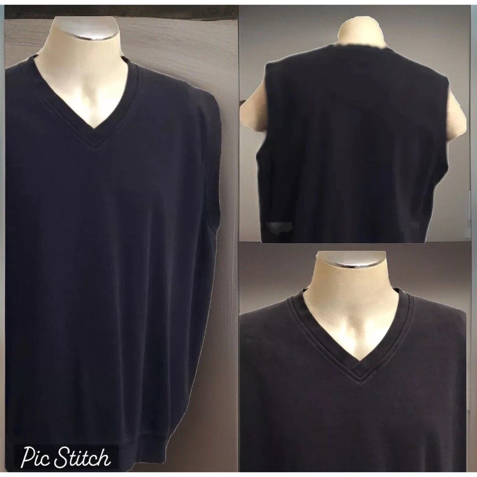 Sudadera sin mangas Pebble Beach XL para hombre negra algodón Pima cuello en V pulóver Foto 2 de 4