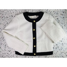 J. Crew Ivory Black Tweed Jacket Blazer Gold Crest Buttons Size 2