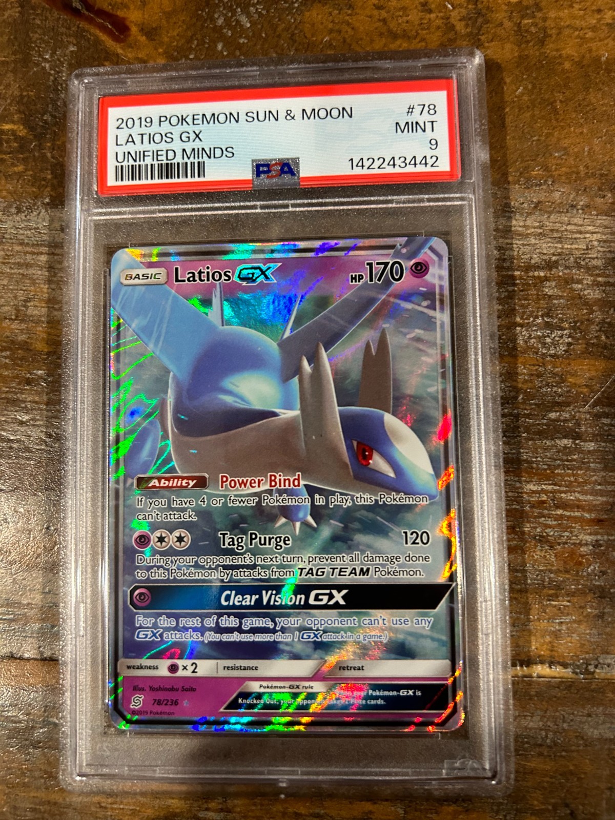 POKEMON 2019 Sun Moon Unified Minds LATIOS GX #78 PSA 9 Mint RARE