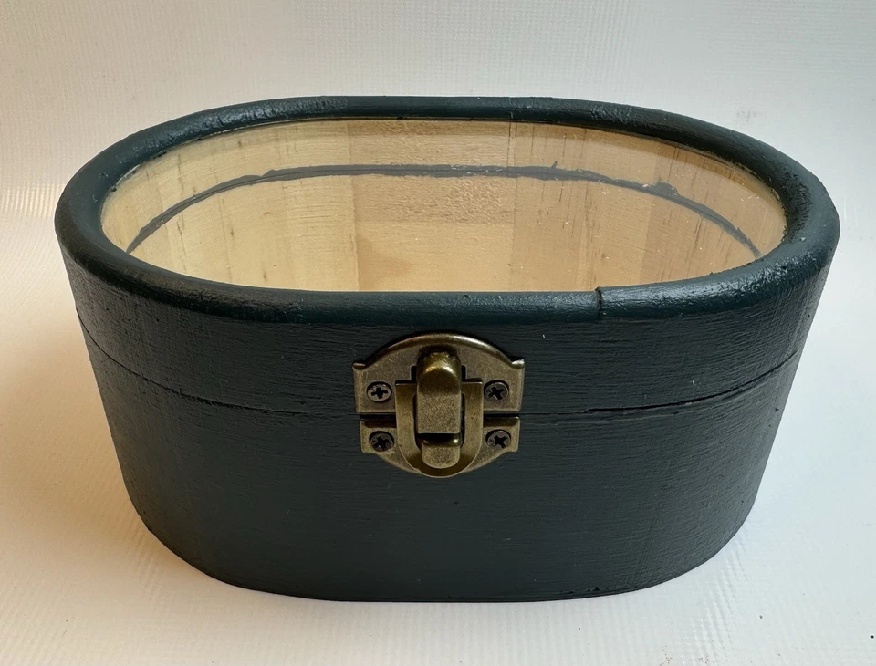 Handmade Oval Wooden Box 6x3x4 Green Natural Hinged Lid Rustic Trinket Holder - Image 2 of 4