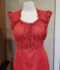 Vtg Carol Brent Red Nylon Semi Sheer Nightgown Size 36 Long Lace Sleeveless 