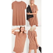 Old Navy Womens 2X Terracotta Clay Cotton Pocket T-Shirt Dress Short Sleeve Mini