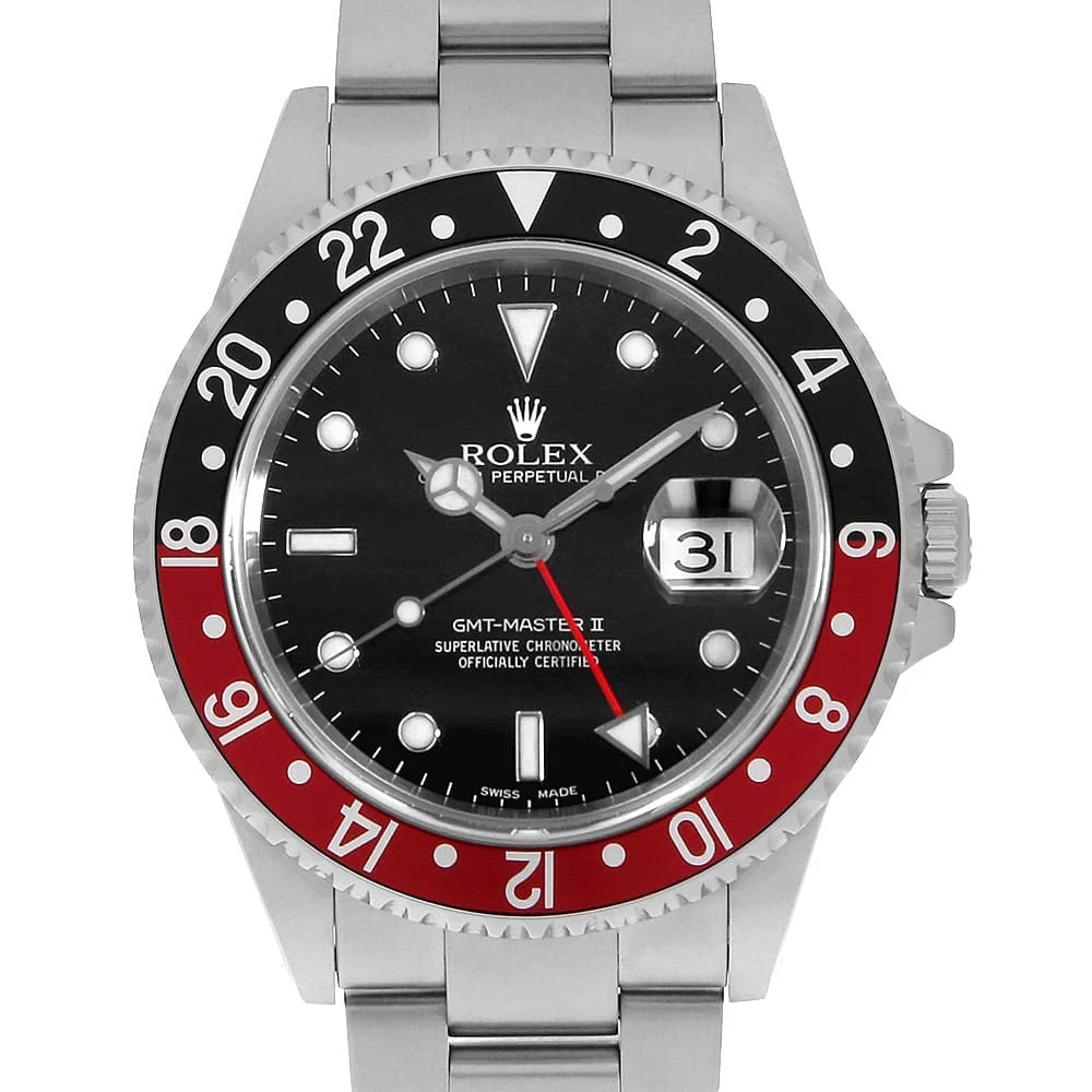 Rolex — ROLEX GMT Master II Red and Black Bezel 16710 black P Number second hand mens