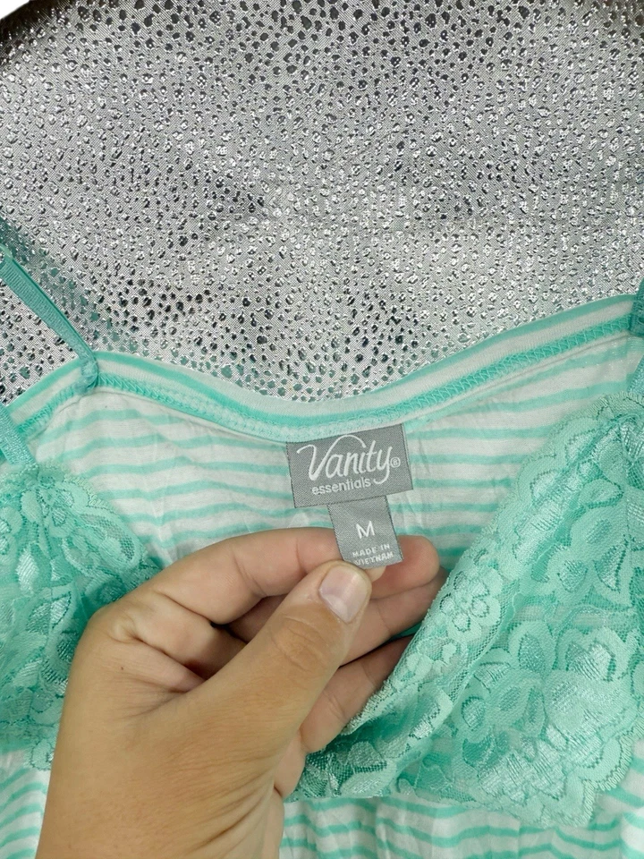 Camiseta sin mangas Y2K verde claro a rayas encaje arrugado cami tocador mediana coqueta de hadas Foto 2 de 4