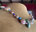 VTG Antique Turquoise Stone & Venetian Murano Wedding Cake Glass Bead Necklace — photo 2