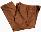Paul Fredrick  Dress Wool Pants Brown w/ Lt Brown Windowpane Pleated Mens 44x32