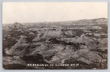 RPPC North Dakota Badlands Aerial Birdseye View Hwy 10 C1939 Postcard AJ14