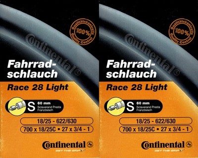 2x Continental Race 28 Light (700C) Schlauch 28 Zoll SV (18/25-622/630) SV 60mm