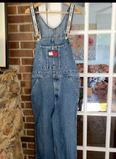 Vintage Tommy Hilfiger Denim Overalls Mens M Flag Logo Carpenter Bib 90s Y2K