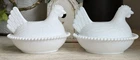 2 Vtg 7” Indiana White Milk Glass Chicken Hen On Nest Covered Bowl Candy Dish