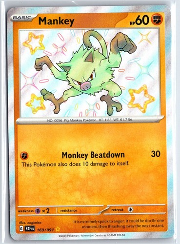 Mankey Holo Shiny Rare SV: Paldean Fates 169/091 NM