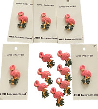 Vtg JHB Lot of 12 PINK Plastic FLAMINGO Novelty Buttons w/ applied Shank