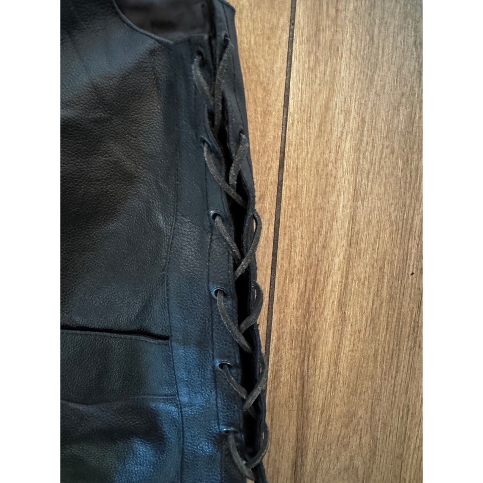 Leather USA Mens Black Biker Vest XL Genuine Leather Side Lace Snap ...