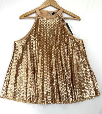 Tahari Women's Sleeveless High Neck Top Gold Size 12