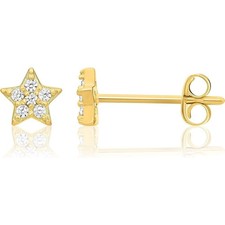 Solid 14K Yellow Gold Star Studs Tiny Dainty CZ Earrings