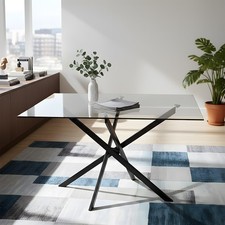 Rectangle Tempered Glass Dining Table Steel Cross Legs Kitchen Table 100×60cm