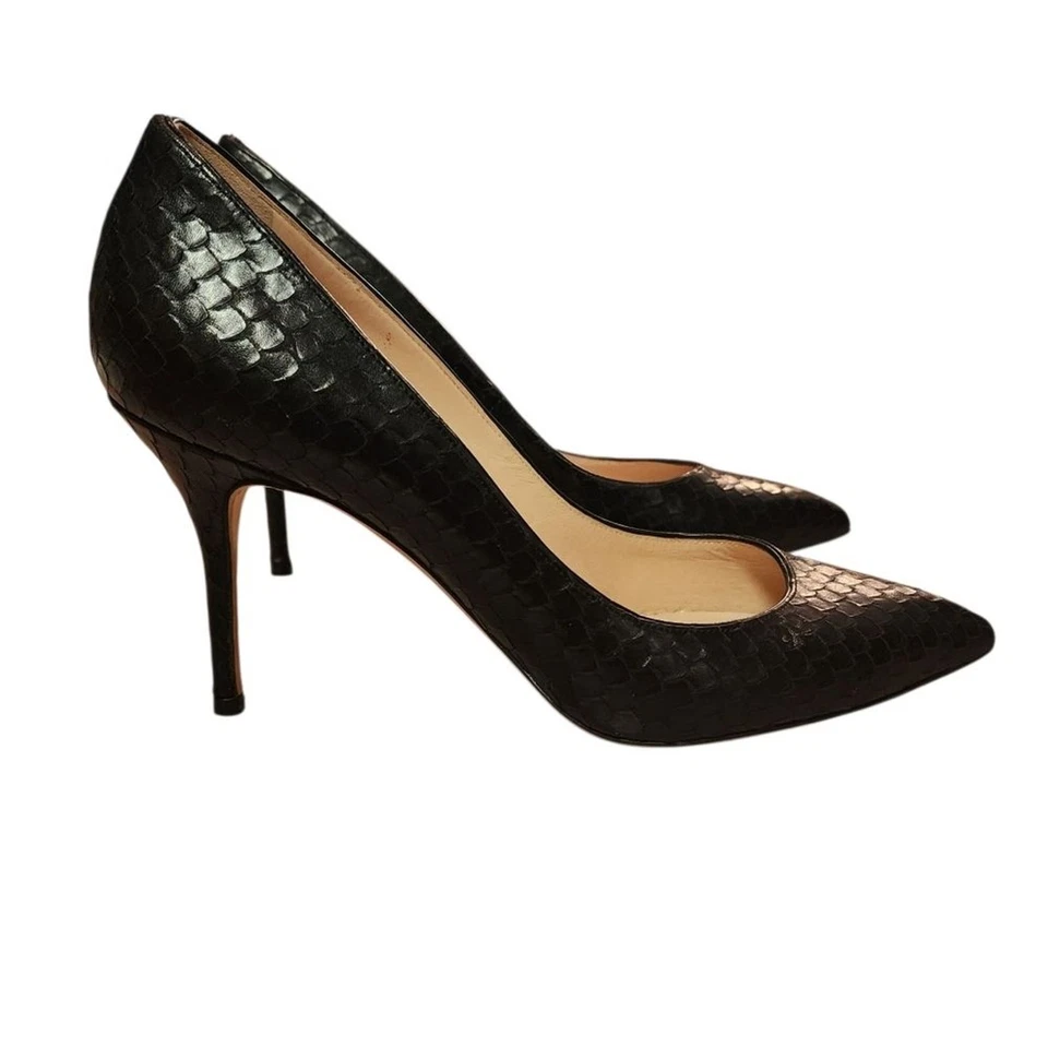 Casadei Heels Womens 6 Black Leather Snake Skin Stiletto Pumps Pointed Toe Italy - Image 2 of 4