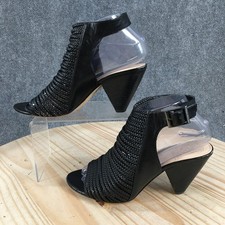 Vince Camuto Sandals Womens 7.5 M Entik Braided Heeled Strappy Slingback Black