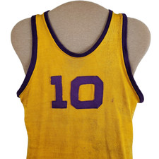Vintage 1940s Basketball Jersey #10 Gold Purple Powers Athletic Wear Waterloo IA