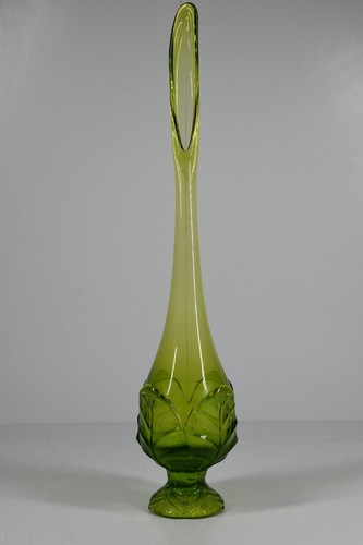 Vintage Viking Glass Cabbage Leaf Green Swung Vase MCM 14.5" Art Decor - Image 1