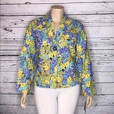 R.q.t Signature Style Nwt Xl Cool Garden Floral Print Linen Blend Button Blazer