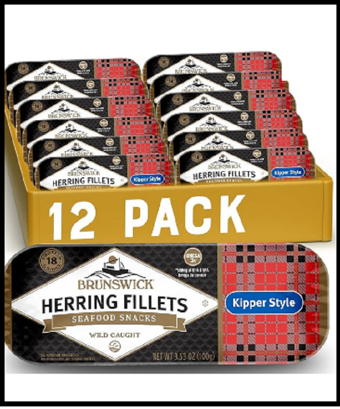 Brunswick Boneless Kipper Style Herring Fillets 3.53 oz Can Pack of 12 - 18g ...