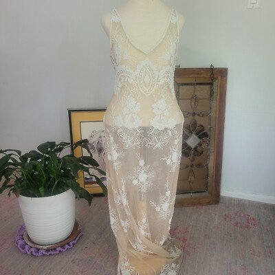 white mesh festival dress Leyna White Mesh Long Sleeve Dress - US 4 main image 1