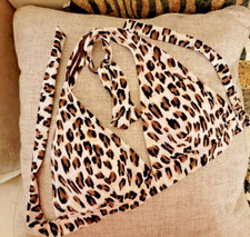NWOT New Directions Bikini Top Womens Medium Tie Straps Animal Leopard Print