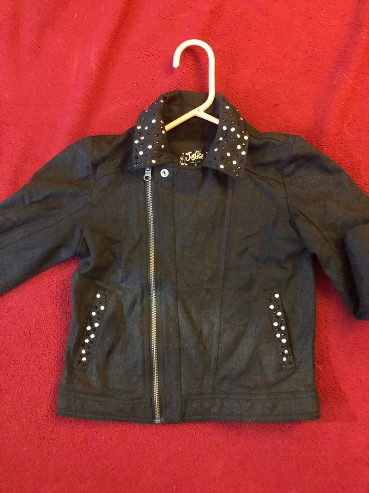 Niñas, Chaqueta Negra "Justice Premium" con Cuello Cuentas Plateado/Negro, Talla 8 Foto 2 de 4