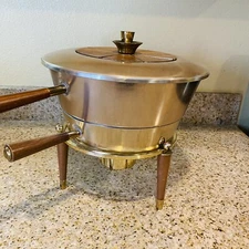 Georges Briard Chafing Dish Teak Wood Legs Handle MCM Warmer Vintage 4 piece set