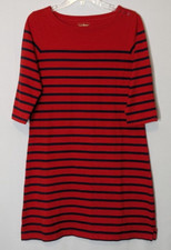Women's L.L. BEAN Red/Navy Striped Cotton Knit Casual Dress; Size MP