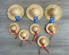 3 Creative Co-Op Creative Elements Natural 6" Straw Hats 5 Mini 4" No Brand Lot